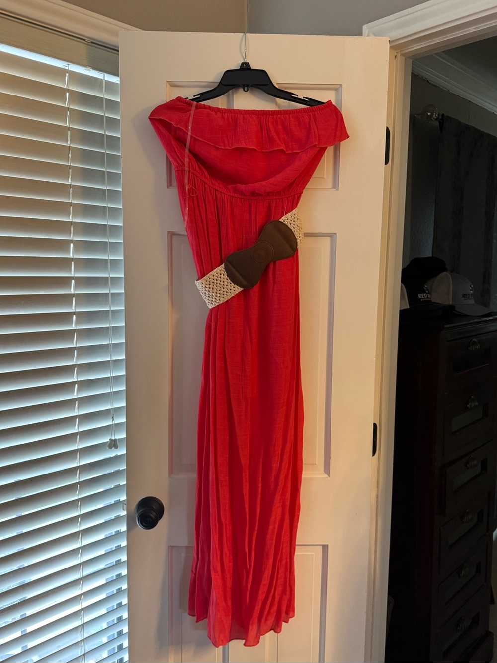 BONGO Red One-Shoulder Maxi Dress with Woven Belt